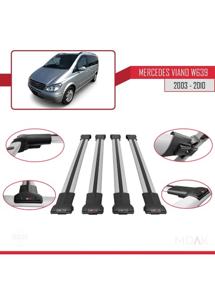 Mercedes Viano 2 (W639) Pre-Facelift 2003-2010 Arası ile Uyumlu Fly Model Ara Atkı Tavan Barı Gri 4 Adet fırsatları