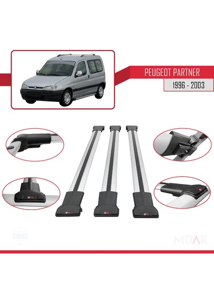 Peugeot Partner Pre-Facelift 1996-2003 Arası ile Uyumlu Fly Model Ara Atkı Tavan Barı Gri 3 Adet fırsatları