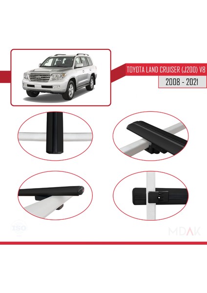 Toyota Land Cruiser V8 (J200) 2008-2021 Arası ile Uyumlu Basıc Model Ara Atkı Tavan Barı Siyah 3 Adet fırsatları