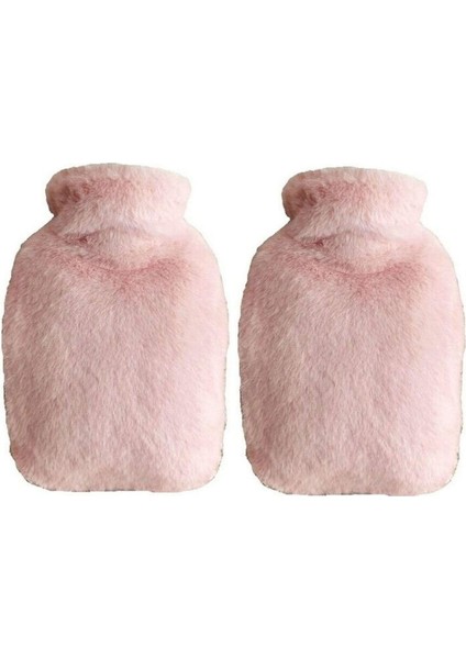 Sıcak Su Torbası 2 Adet Yan Cepli Pembe Peluş Termofor 27x17x2 cm 750 ml