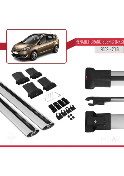 Renault Grand Scenic 3 2009-2016 Arası ile Uyumlu Fly Model Ara Atkı Tavan Barı Gri 2 Adet indirimleri