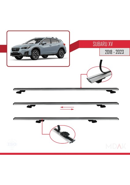Subaru Xv 2 2018-2023 Arası ile Uyumlu Basıc Model Ara Atkı Tavan Barı Gri 2 Adet indirimleri