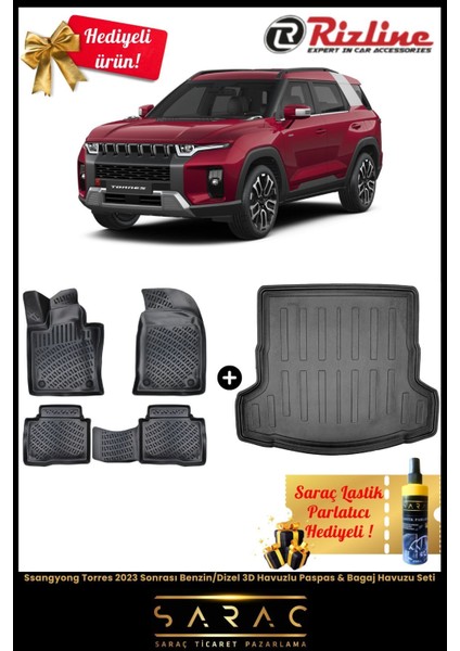 Ssangyong Torres 2023 Sonrası Benzin/dizel 3D Havuzlu Paspas & Bagaj Havuzu Seti+(Hediyeli!)