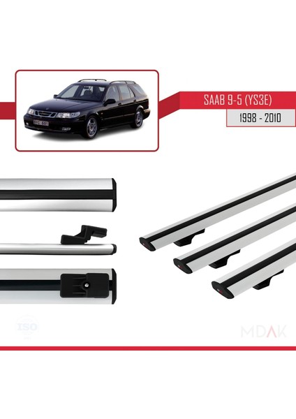 Saab 9-5 (YS3E) Sw 1998-2010 Arası ile Uyumlu Basıc Model Ara Atkı Tavan Barı Gri 3 Adet modelleri