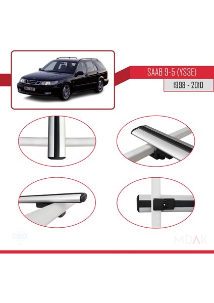 Saab 9-5 (YS3E) Sw 1998-2010 Arası ile Uyumlu Basıc Model Ara Atkı Tavan Barı Gri 3 Adet fırsatları