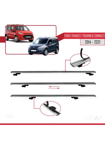 Ford Transit/tourneo Connect 2 2014-2021 Arası ile Uyumlu Basıc Model Ara Atkı Tavan Barı Gri 3 Adet indirimleri
