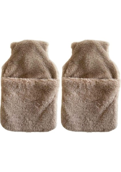 Sıcak Su Torbası 2 Adet,cepli Bej Peluş Termofor 32,5X17,5CM 1500 ml