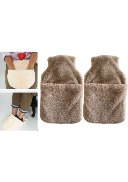 Sıcak Su Torbası 2 Adet,cepli Bej Peluş Termofor 32,5X17,5CM 1500 ml