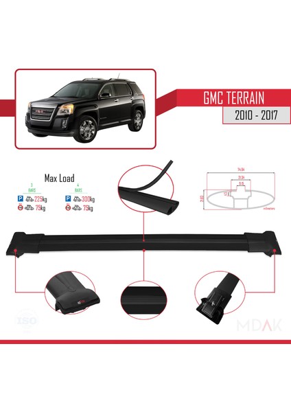 Gmc Terrain 2010-2017 Arası ile Uyumlu Fly Model Ara Atkı Tavan Barı Siyah 3 Adet