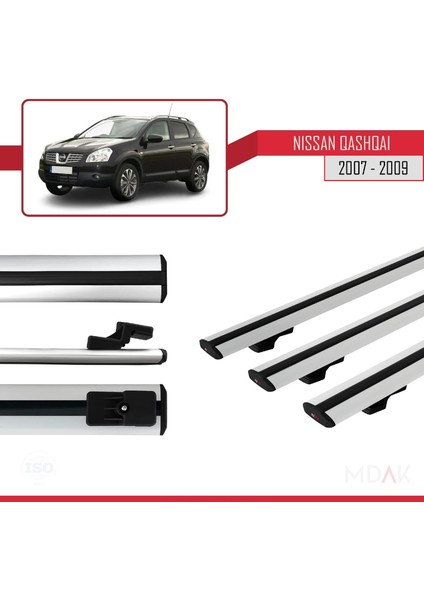 Nissan Qashqai (J10) Pre-Facelift 2007-2009 Arası ile Uyumlu Basıc Model Ara Atkı Tavan Barı Gri 3 Adet modelleri