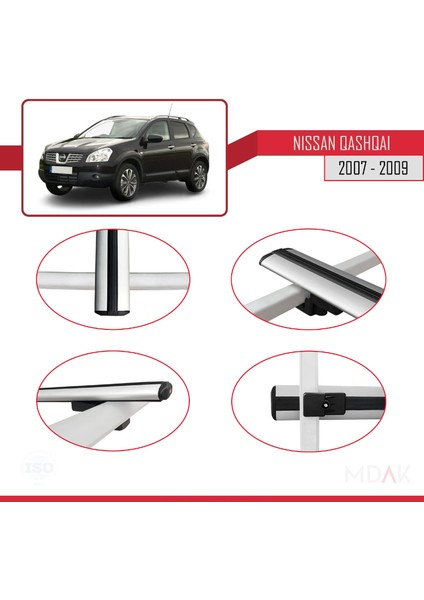 Nissan Qashqai (J10) Pre-Facelift 2007-2009 Arası ile Uyumlu Basıc Model Ara Atkı Tavan Barı Gri 3 Adet fırsatları