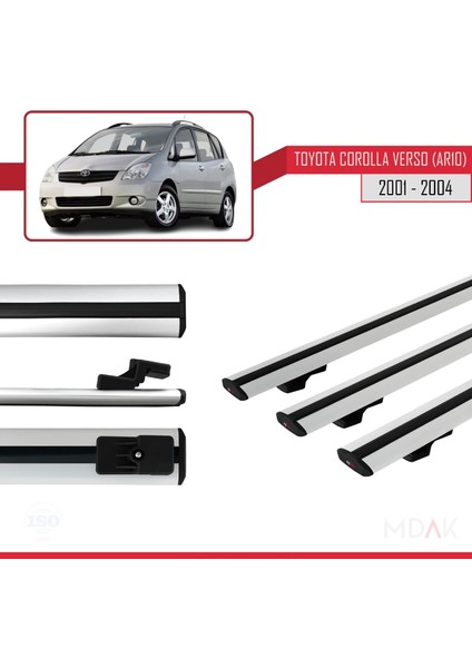 Toyota Corolla Verso (E120) 2001-2004 Arası ile Uyumlu Basıc Model Ara Atkı Tavan Barı Gri 3 Adet modelleri