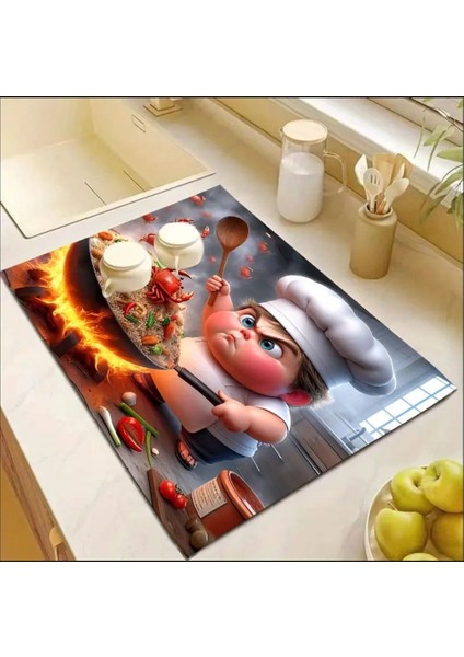 55 cm x 45 cm Şef Karikatürü Tasarımı Tezgah Üstü Bulaşık Kurutma Matı Bulaşıklık Kurutma Örtüsü