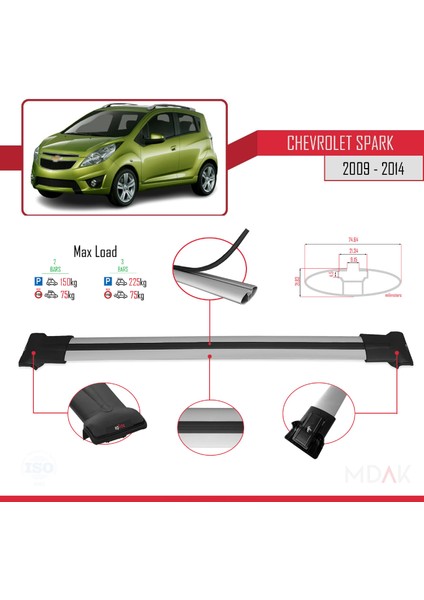 Chevrolet Spark (M300) 2009-2014 Arası ile Uyumlu Fly Model Ara Atkı Tavan Barı Gri 2 Adet modelleri