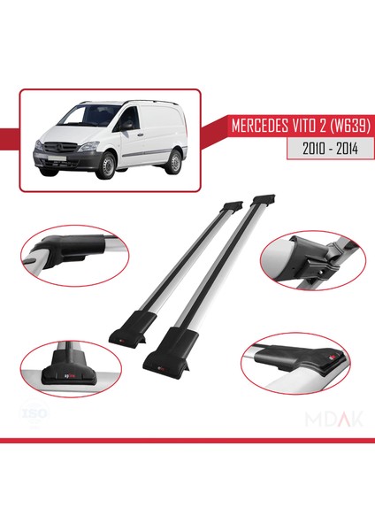 Mercedes Vito 2 (W639) Pre-Facelift 2003-2010 Arası ile Uyumlu Fly Model Ara Atkı Tavan Barı Gri 2 Adet modelleri