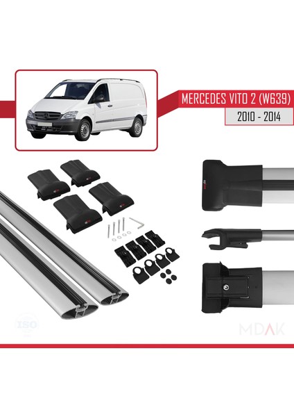 Mercedes Vito 2 (W639) Pre-Facelift 2003-2010 Arası ile Uyumlu Fly Model Ara Atkı Tavan Barı Gri 2 Adet indirimleri