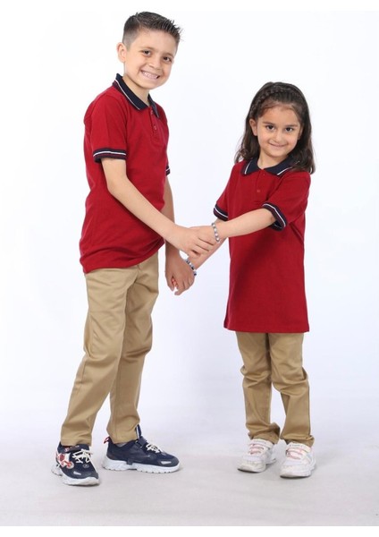 Slim Fit Okul Pantolonu Camel Renkli Erkek Çocuk Beli Lastikli Keten