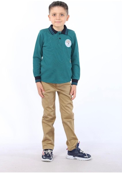 Slim Fit Okul Pantolonu Camel Renkli Erkek Çocuk Beli Lastikli Keten