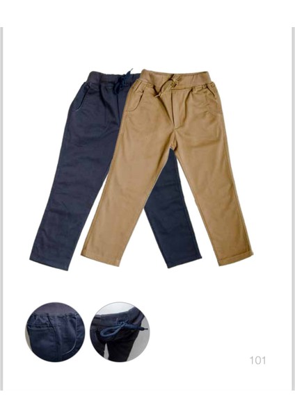 Slim Fit Okul Pantolonu Camel Renkli Erkek Çocuk Beli Lastikli Keten