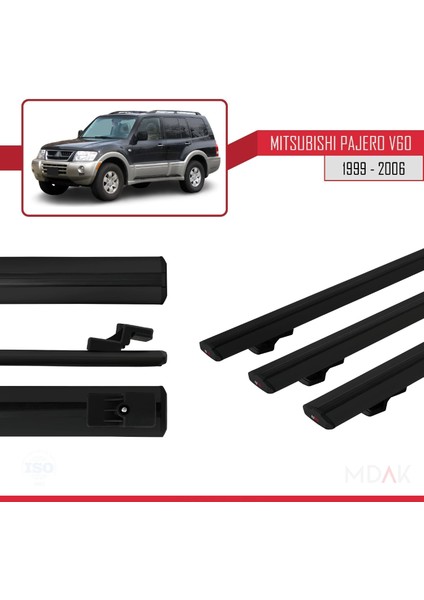 Mitsubishi Pajero (V60) 5 Kapı 1999-2006 Arası ile Uyumlu Basıc Model Ara Atkı Tavan Barı Siyah 3 Adet modelleri