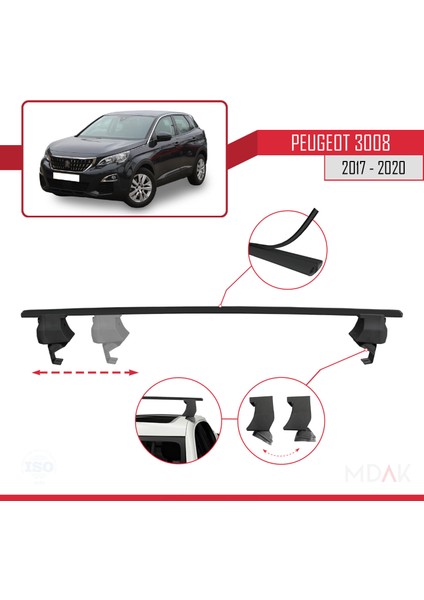 Peugeot 3008 Iı (P84) Pre-Facelift 2017-2020 Arası ile Uyumlu Ace-4 Ara Atkı Tavan Barı Siyah 2 Adet modelleri