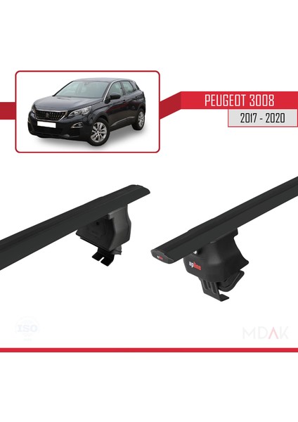 Peugeot 3008 Iı (P84) Pre-Facelift 2017-2020 Arası ile Uyumlu Ace-4 Ara Atkı Tavan Barı Siyah 2 Adet fırsatları