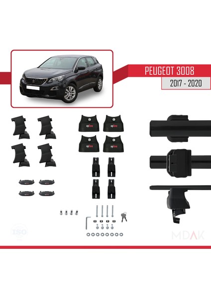 Peugeot 3008 Iı (P84) Pre-Facelift 2017-2020 Arası ile Uyumlu Ace-4 Ara Atkı Tavan Barı Siyah 2 Adet indirimleri