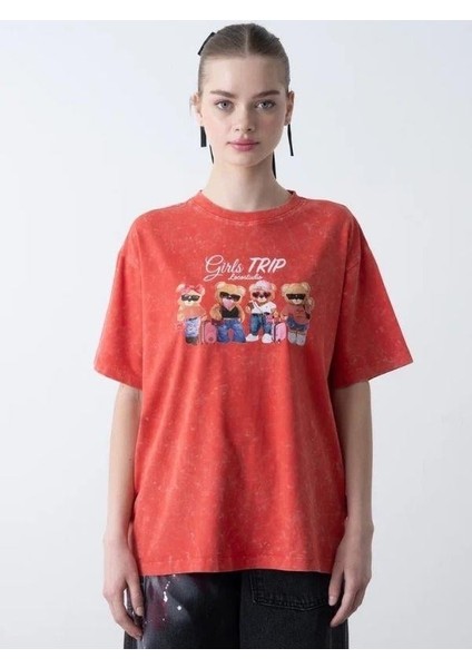 Kız Çocuk Ayıcık Baskılı Oversize T-Shirt fiyatları