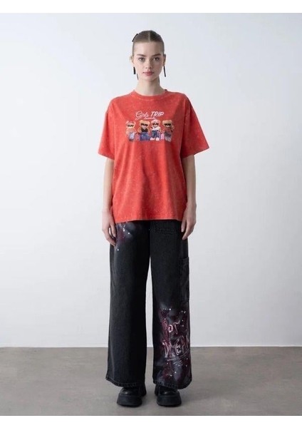 Kız Çocuk Ayıcık Baskılı Oversize T-Shirt indirimleri