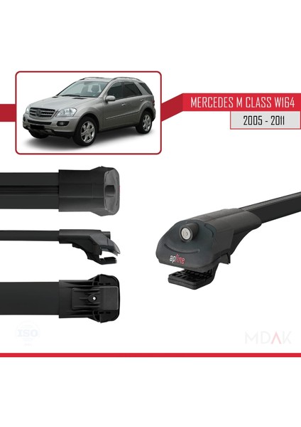 Mercedes M Class 2 (W164) 2005-2011 Arası ile Uyumlu Ace-1 Ara Atkı Tavan Barı Siyah 3 Adet modelleri