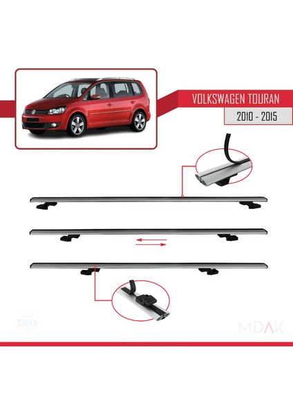 Volkswagen Touran (1t) Post-Facelift 2010-2015 Arası ile Uyumlu Basıc Model Ara Atkı Tavan Barı Gri 2 Adet indirimleri