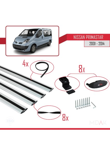 Nissan Primastar 2001-2014 Arası ile Uyumlu Basıc Model Ara Atkı Tavan Barı Gri 4 Adet indirimleri