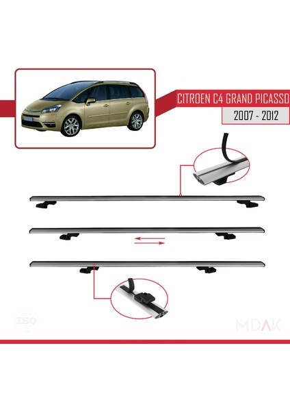 Citroen Grand C4 Picasso 2007-2012 Arası ile Uyumlu Basıc Model Ara Atkı Tavan Barı Gri 2 Adet indirimleri
