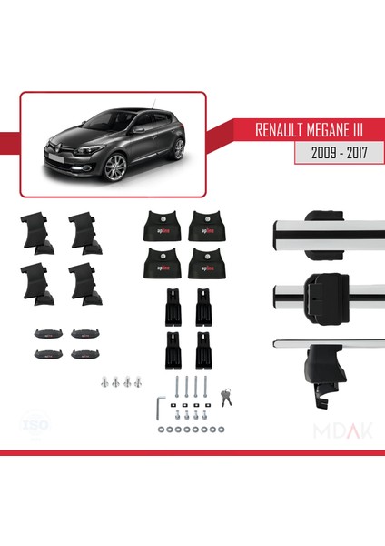 Renault Megane 3 2009-2017 Arası ile Uyumlu Ace-4 Ara Atkı Tavan Barı Gri 2 Adet indirimleri