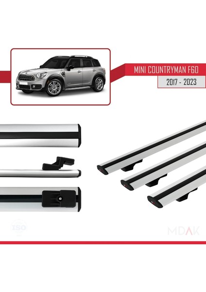 Mini Countryman 2 (F60) 2017-2023 Arası ile Uyumlu Basıc Model Ara Atkı Tavan Barı Gri 3 Adet modelleri