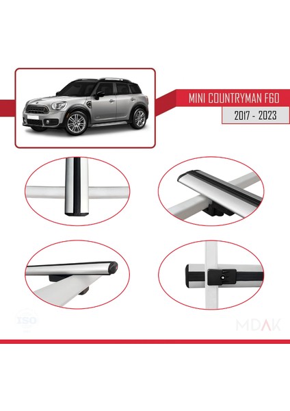 Mini Countryman 2 (F60) 2017-2023 Arası ile Uyumlu Basıc Model Ara Atkı Tavan Barı Gri 3 Adet fırsatları