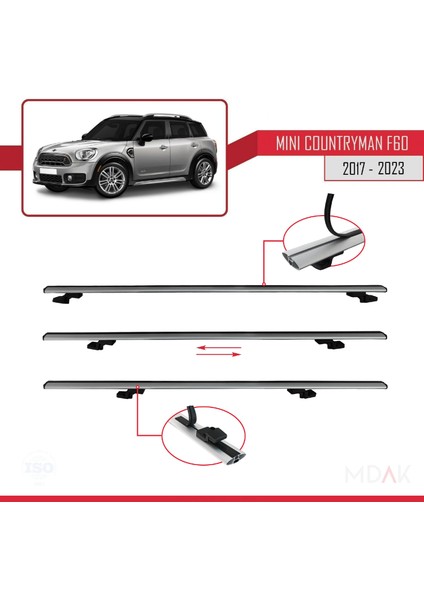 Mini Countryman 2 (F60) 2017-2023 Arası ile Uyumlu Basıc Model Ara Atkı Tavan Barı Gri 3 Adet indirimleri