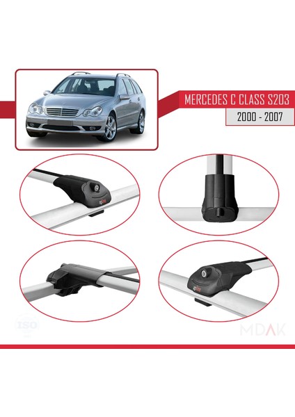 Mercedes C Class 2 (S203) 2000-2007 Arası ile Uyumlu Ace-1 Ara Atkı Tavan Barı Gri 3 Adet fırsatları