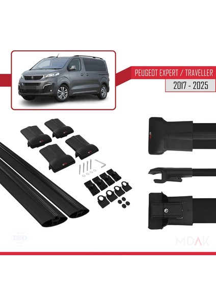 Peugeot Expert 3 Traveller 2017 ve Sonrası ile Uyumlu Fly Model Ara Atkı Tavan Barı Siyah 2 Adet indirimleri