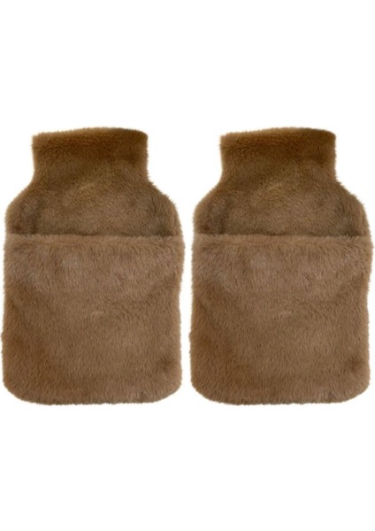 Sıcak Su Torbası 2 Adet,cepli Kahverengi Peluş Termofor 32,5X17,5CM 1500 ml
