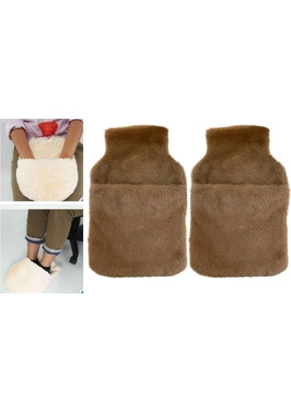 Sıcak Su Torbası 2 Adet,cepli Kahverengi Peluş Termofor 32,5X17,5CM 1500 ml