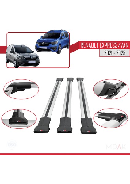 Renault Express 2021 ve Sonrası ile Uyumlu Fly Model Ara Atkı Tavan Barı Gri 3 Adet fırsatları
