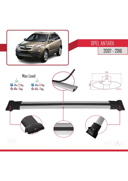 Opel Antara 2007-2016 Arası ile Uyumlu Fly Model Ara Atkı Tavan Barı Gri 3 Adet modelleri