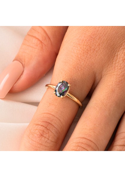 Gümüş Yüzük - Nikola 1.50 CT Mistik Topaz Tektaş 925 Ayar Gümüş Evlilik Teklifi Yüzüğü-Hediye Gümüş Tektaş Yüzük