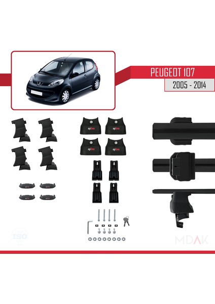 Peugeot 107 2005-2014 Arası ile Uyumlu Ace-4 Ara Atkı Tavan Barı Siyah 2 Adet indirimleri