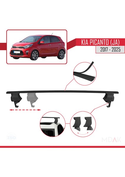 Kia Picanto 3 (Ja) 2017 ve Sonrası ile Uyumlu Ace-4 Ara Atkı Tavan Barı Siyah 2 Adet modelleri