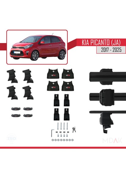Kia Picanto 3 (Ja) 2017 ve Sonrası ile Uyumlu Ace-4 Ara Atkı Tavan Barı Siyah 2 Adet indirimleri