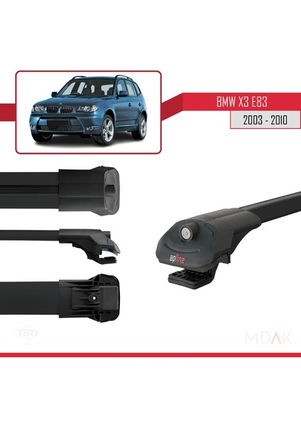 Bmw X3 (E83) 2003-2010 Arası ile Uyumlu Ace-1 Ara Atkı Tavan Barı Siyah 3 Adet modelleri
