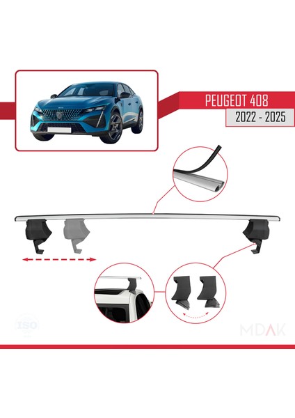 Peugeot 408 (P54) 2022 ve Sonrası ile Uyumlu Ace-4 Ara Atkı Tavan Barı Gri 2 Adet modelleri