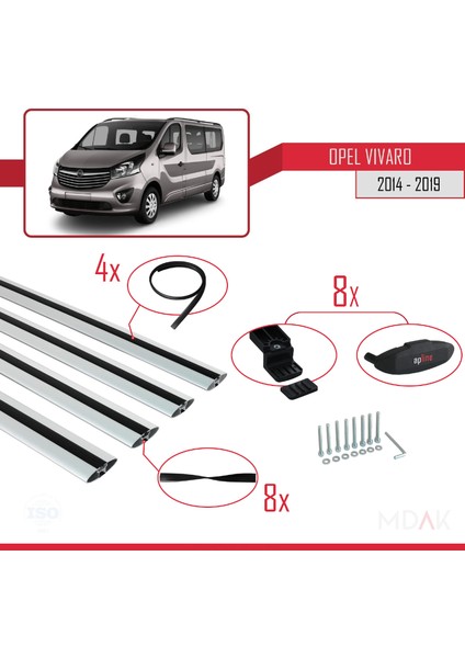 Opel Vivaro B 2014-2019 Arası ile Uyumlu Basıc Model Ara Atkı Tavan Barı Gri 4 Adet indirimleri